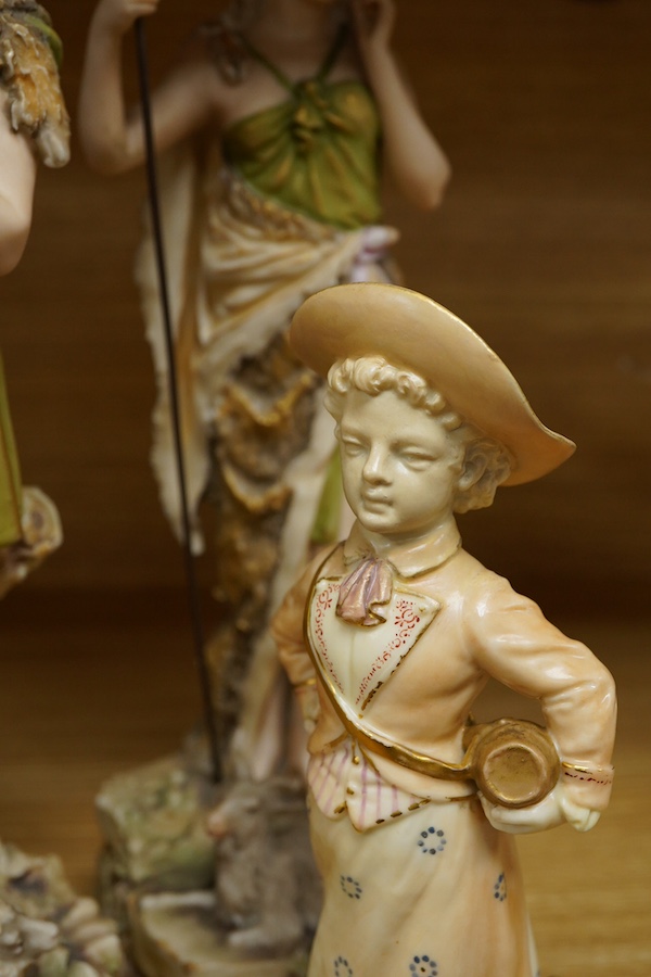 Three Royal Dux figures and a Royal Worcester blush Ivory figure, 30cm